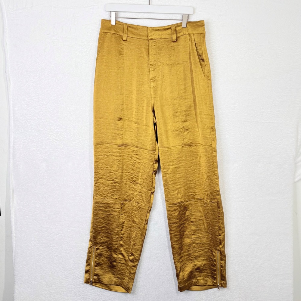 Avec Les Filles Gold Satin High Rise Ankle Zip Trousers Pants Womens 14‎ UK 18